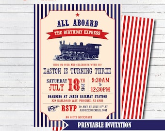 Train Birthday Invitation - Vintage Train Birthday Invitation - DIY Printable Birthday Invitation