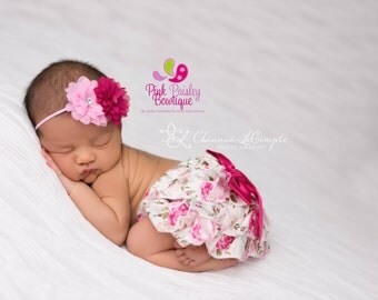 Baby Newborn Shabby Floral Outfit - Baby Bloomers - Newborn Photo Outfit- Shabby Floral Baby Girl Birthday Cake Smash Baby Girl 1st Birthday
