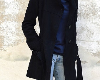 Black Woman jacket, winter jacket, Vintage black jacket, wool winter jacket, vintage jacket 90s