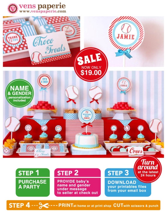 Sport Baseball Baby Shower Package Personalized FULL Collection Set - PRINTABLE DIY - BS804CA1x Il_570xn