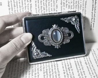 Vintage Style Cigarette Case Smoking Accessories Victorian Cigarette Case Gothic Cigarette Case Black Cigarette Holder With White Stone