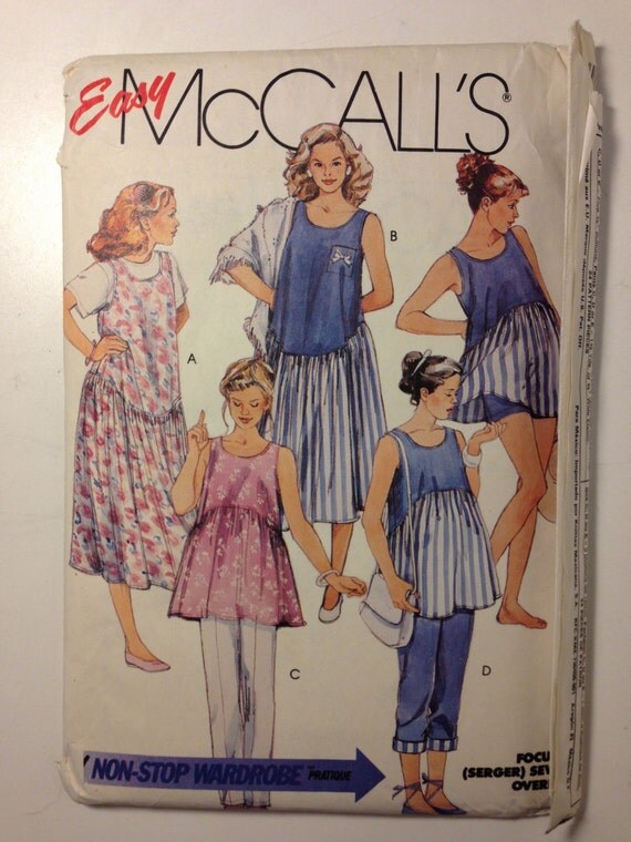 McCalls 4746 Sewing Pattern 80s Uncut Misses Maternity Dress or Jumper, Top, Pants or Shorts Size 10-12