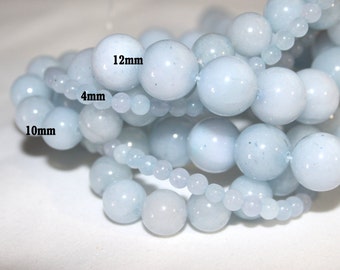 Aquamarine Beads - Round beads - PICK SIZE 4mm, 6mm, 8mm, 10mm, 12mm - 15 inch strand- Round Beads, Gemstone Beads, Semi Precious Beads