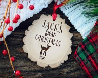 Wood Baby's First Christmas Ornament, Rustic Baby's First Christmas Ornament, Wood Slice Baby's First Christmas, Tree Slice Baby's first