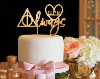 Harry Potter Inspired Cake Topper with Wedding Date - Always Cake Topper - Gold Cake Topper