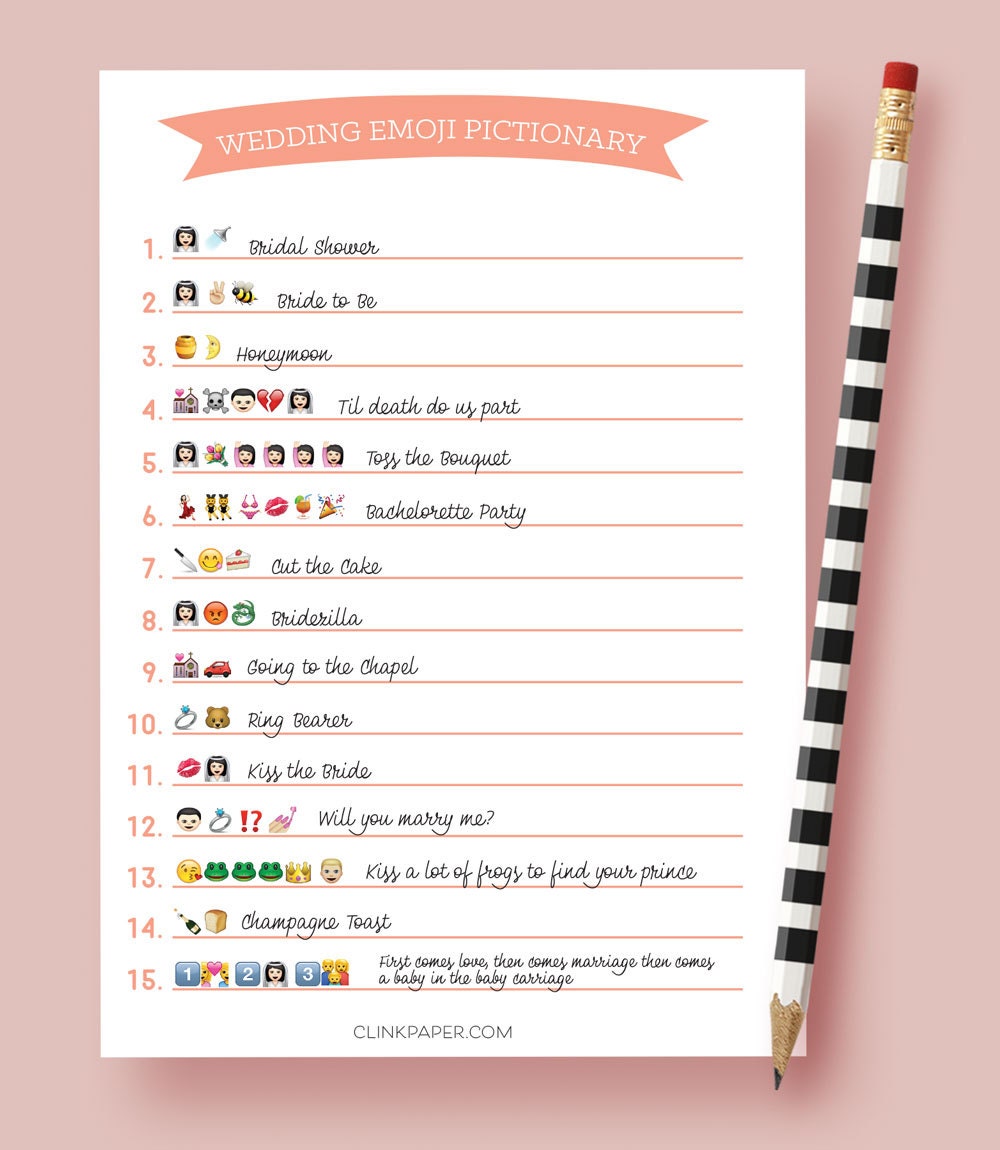 The Original Wedding Emoji Pictionary Bridal Shower By Clinkpaper