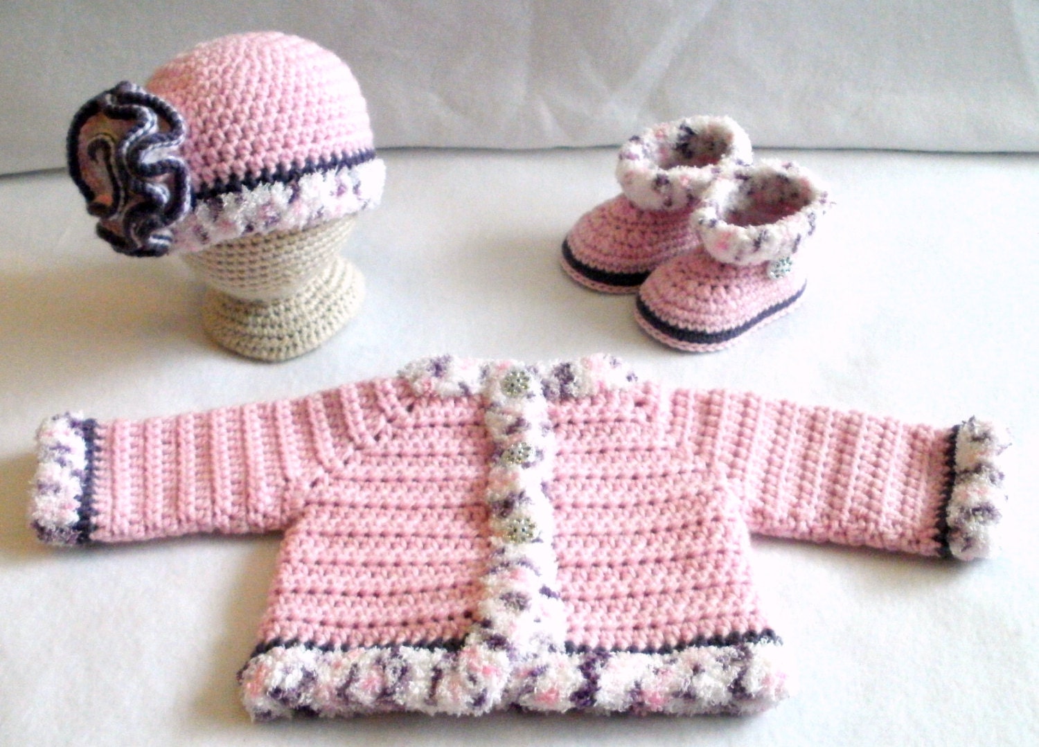 Crocheted Baby Girl's Sweater Set Crocheted Pink Baby