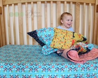 Organic Baby Quilt, Organic Toddler Quilt, Modern Quilt, Wildland, Horses, Teepees, Arrows, Baby Girl, Pink