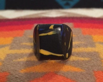 Vintage Celluloid Bakelite Folk Art Prison Ring by Bob Dodd (Size 7)