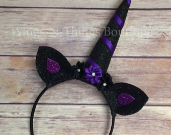 BLACK UNICORN HEADBAND Hair Accessory, costume, birthday, nightmare moon, princess, luna, toddler, little pony, girls, party favor