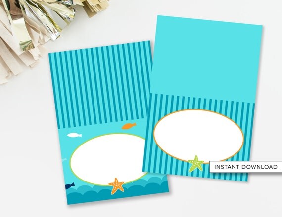 Nautical Food Cards, Under The Sea Baby Shower, Beach Tent Cards, Beach Party Decor, Aqua Pool Party Decor, INSTANT DOWNLOAD, #N2 Il_570xn