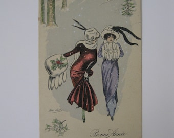 Xavier Sager - Artist Signed Post Card - Bonne Annee or Happy New Year - KF, Paris #4285 - Excellent Condition - Used - 1920s