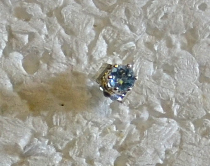 Man's Aquamarine Stud, Small 3mm Round, Natural, Set in Sterling Silver E926M