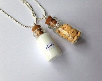 Milk and Cookies Best Friends Necklaces, friendship necklace BFF necklace, miniature food, polymer clay, kawaii besties necklace, bff gift