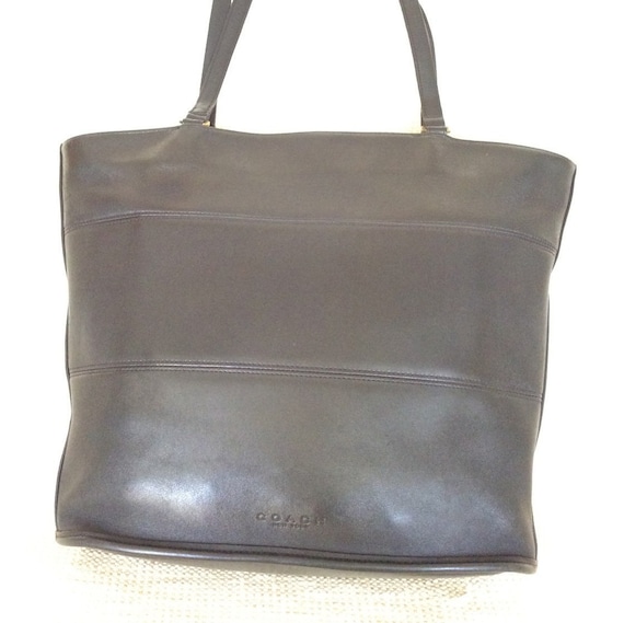 Large vintage COACH black leather carryall shopping tote bag