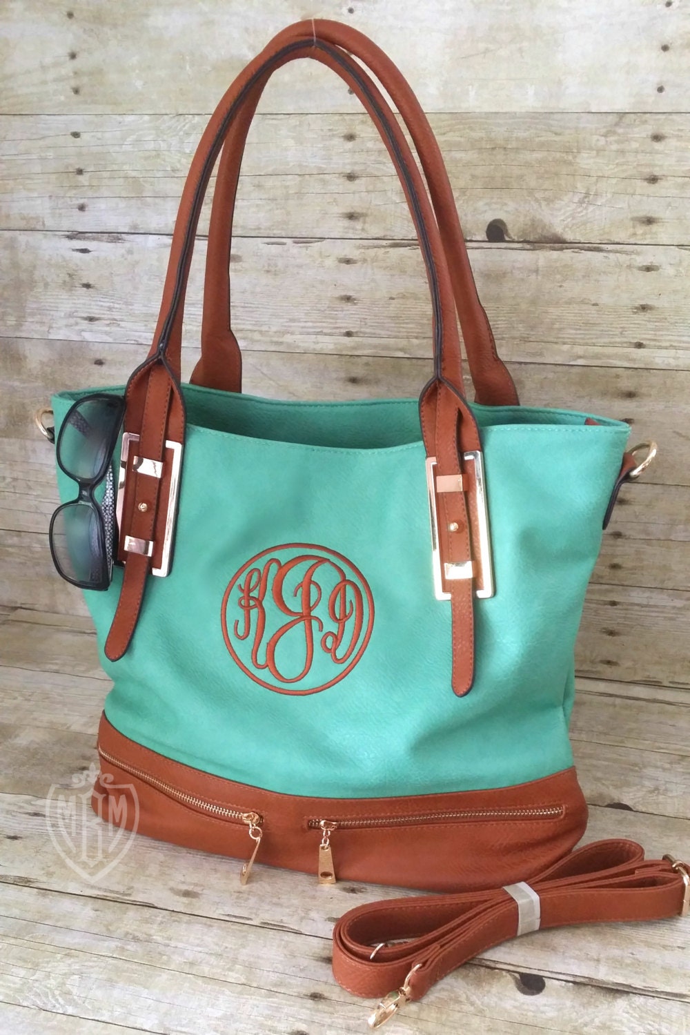 Monogram Purse Teal Purse Dark Mint Satchel by MaBrownMercantile