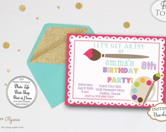 INSTANT DOWNLOAD - Art Birthday Party Invitation - Rainbow Art Party Invite - Paint Party Invitation - Painting Craft Birthday Party - 0203