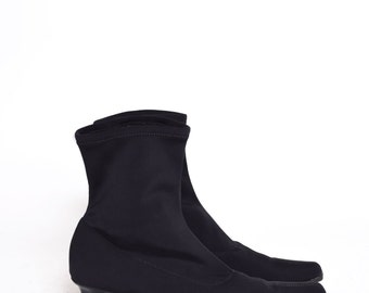 Vintage 90's Black Sock Boot Heels with Pointy Toe
