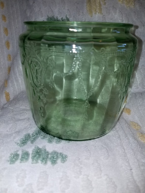 Vintage Green Depression Glass Cracker Jar by VintageBarnYard