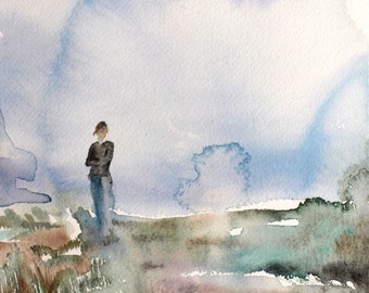 before dusk . original watercolor painting