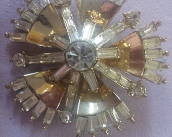 Rare Corocraft Brilliant Rhinestone and gold tone Brooch ON SALE