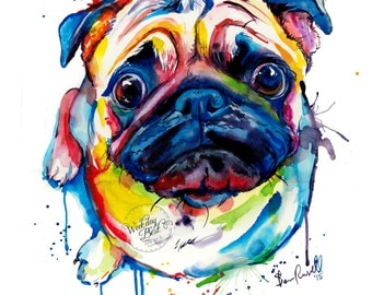 Colorful Pug Art Print - Print of my Original Watercolor Painting