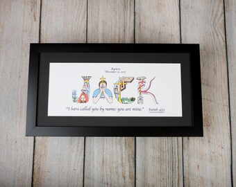 Unique Baptism Gifts for Boys and Girls - Personalized Christian Gifts - Christian Name Art with frame; Baptism Gifts; Christening Gifts