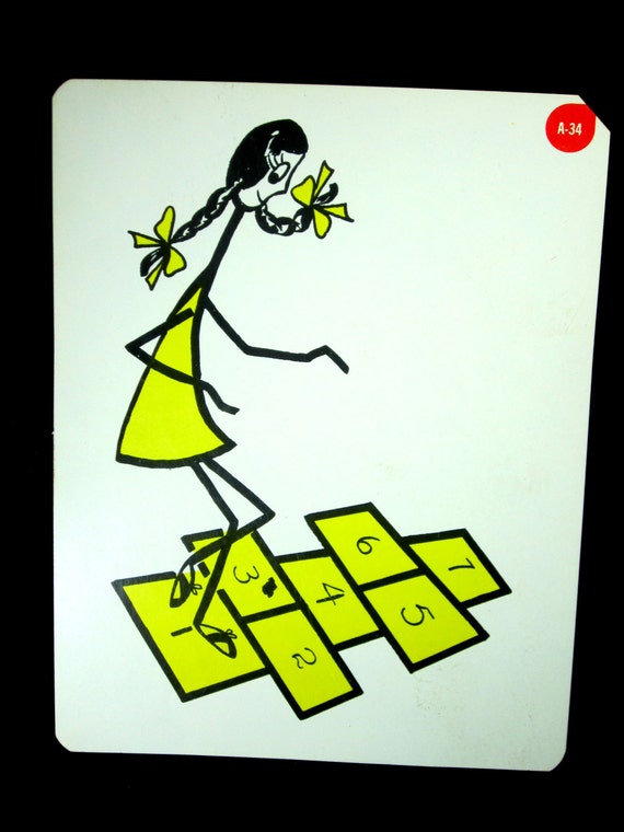 Items Similar To Flash Cards Home School Hopscotch Stick Art Vintage 