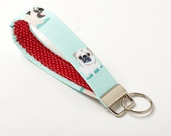 Pug Keychain, Dog Key Chain, Fabric Key Fob Holder - Pug Gift