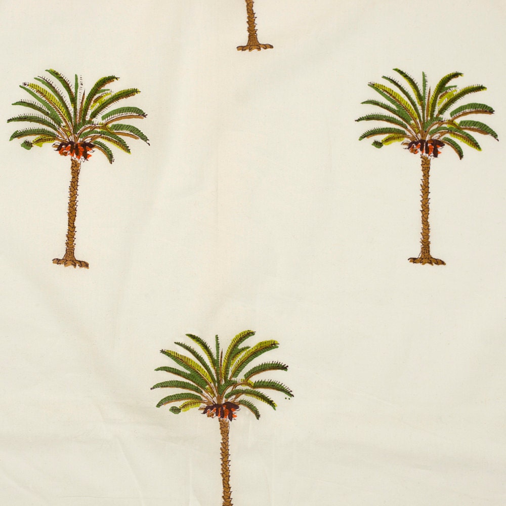cotton fabric 13 block printed with small single palm cotton fabric 13 block printed with small single palm