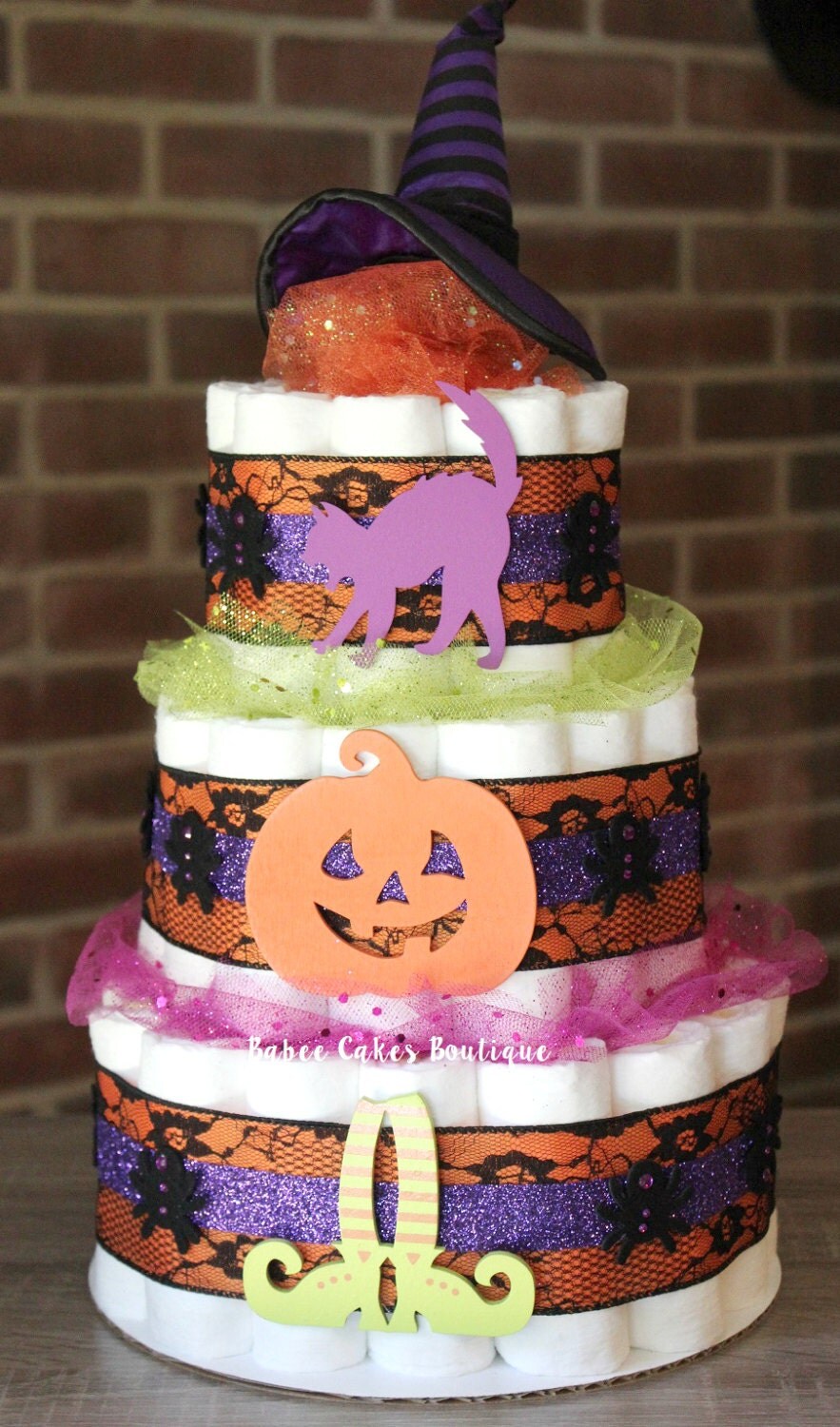 Halloween Diaper Cake
 3 Tier Halloween Diaper Cake Halloween Baby by BabeeCakesBoutique