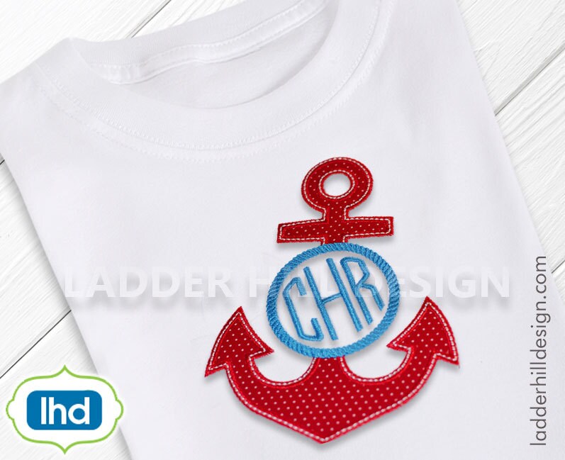 Angled Anchor with Rope Monogram Circle Applique Machine