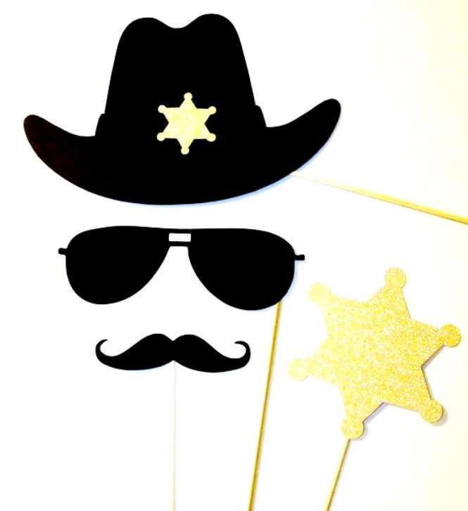 Western Photo Booth Props Cowboy Sheriff Set 4 pcs Hat