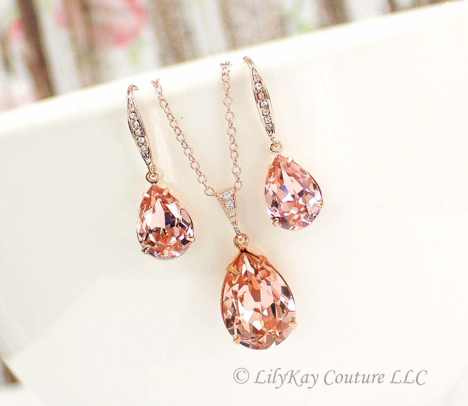 Rose Gold Earrings Blush Pink Rose Gold Bridesmaid Jewelry