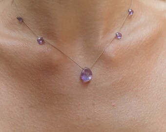 Amethyst necklace. Amethyst briolette necklace. Minimalist amethyst necklace. February birthstone.