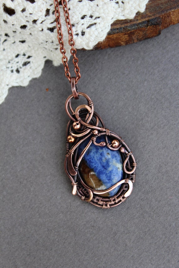 Natural sodalite pendant Blue stone jewelry by ChervoniKoraliArt