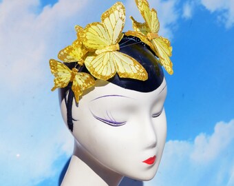 Snapchat Butterfly Filter Crown Selfie Costume Feather Butterfly Fascinator Headband Hat Hatinator Headdress - Burning Man, Woodland