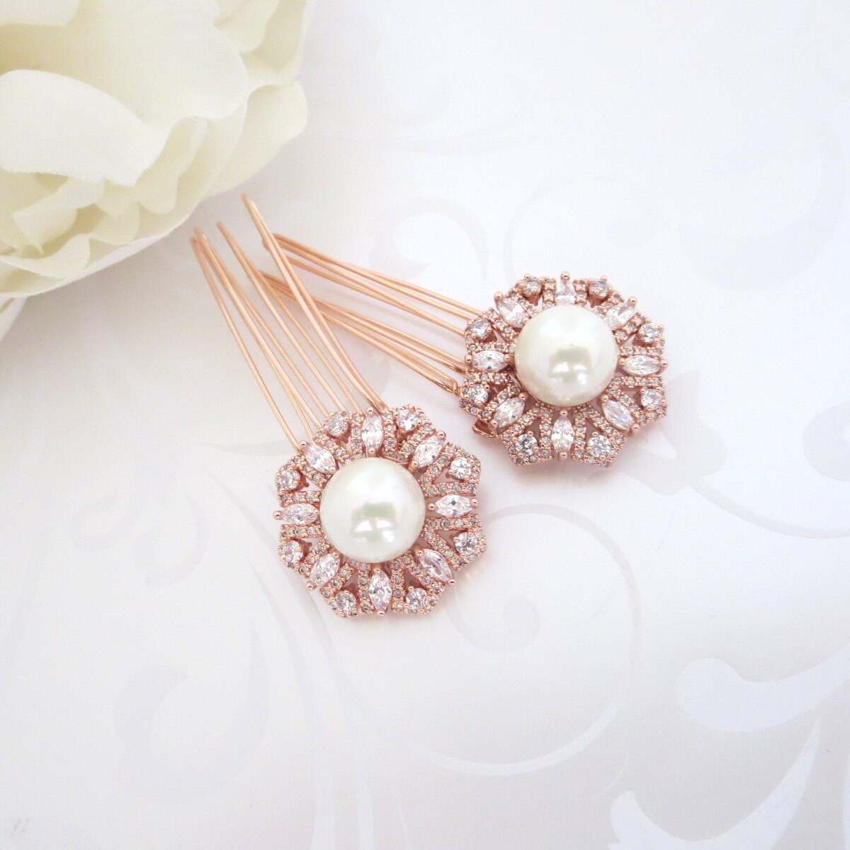 Bridal hair pins Rose Gold hair pins Wedding hair comb