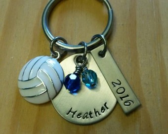 Hand Stamped Personalized Volleyball Keychain - Volleyball Team Gift - Volleyball Gifts - Girls Volleyball