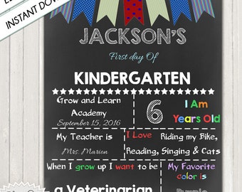 FIRST DAY of SCHOOL - Customized Chalkboard Sign with Pennants / 1st Day of .../ 8x10 or other size / 300 dpi / Instant Download