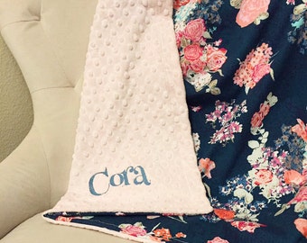 Floral Baby Blanket | Personalized Baby Blanket | Name Baby Blanket | Rose Baby Blanket | Floral Blanket