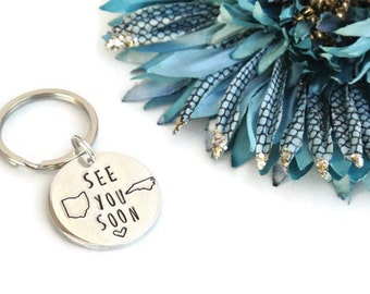 See You Soon Hand Stamped Keychain | Long Distance Relationship | Long Distance Gift | Girlfriend Gift | Boyfriend Gift | Aluminum Keychain
