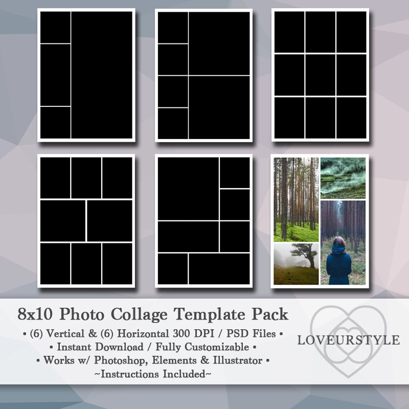 8x10 Digital Photo Template Pack Photo Collage Scrapbook