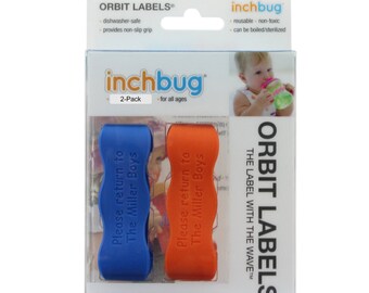 Personalized Labels for baby bottles and sippy cups by InchBug Lion/Monkey and Bus/Plane (Tangerine and Sailor Blue 2-PACK)
