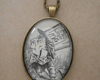 Mad Hatter necklace - Alice in Wonderland upcylced book page pendant