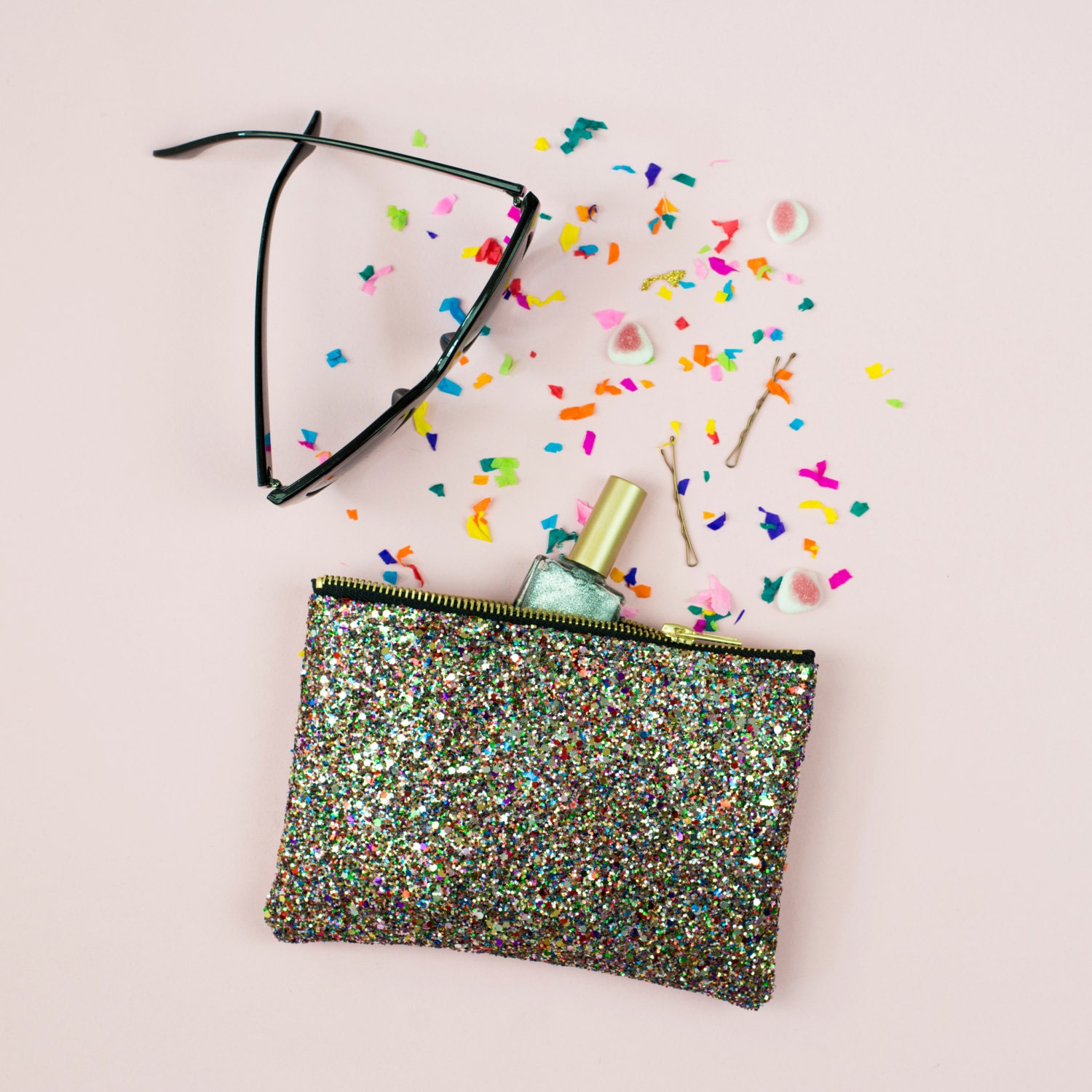 Multi Glitter Party Clutch Purse Make Up Bag.