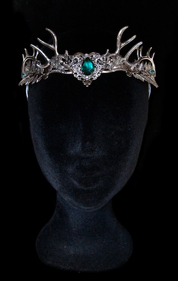 Antler Crown Headress Deer Tiara Circlet Green Emerald Nymph Dryad Faun Forest Goddess Wood
