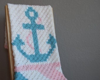 Pink, blue, and white anchor baby blanket, Delta Gamma legacy, made to order, baby shower gift, machine washable, nautical nursery