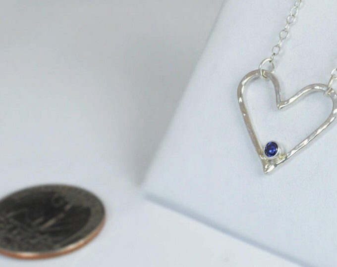 Sapphire Heart Necklace, Sterling Silver, Mothers Necklace, September Birthstone Necklace, Sapphire Necklace, Mother Necklace, Heart Pendant