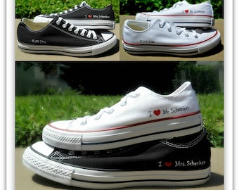 Custom Wedding Converse, Mr and Mrs, "I Love Mr. or Mrs." Hand Painted Wedding Converse, Bride Groom Converse, wedding shoes